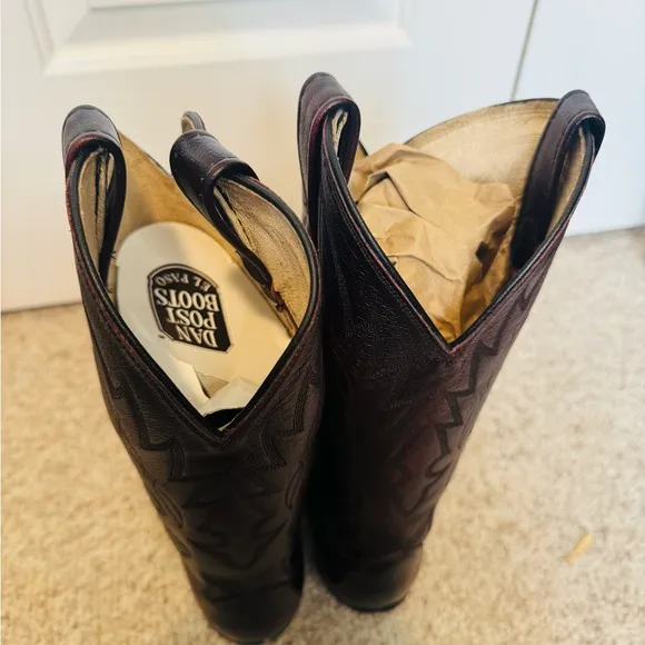 Dan Post Purple Cowboy Boots with Pointed Toe and Decorative Stitching