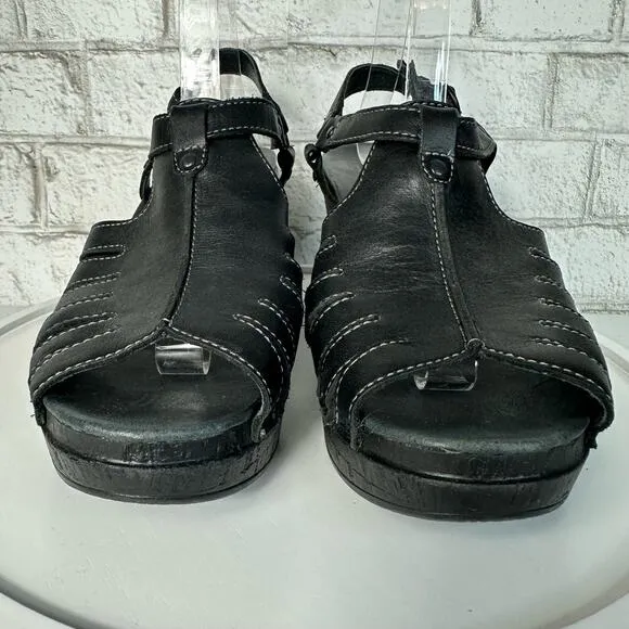 Dansko Black Heels Randa Sandals Leather Strappy Open Toe Shoes Slingback 10.5