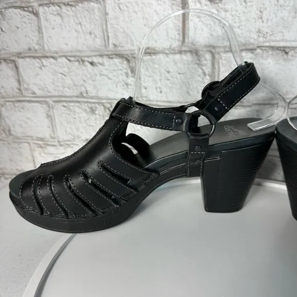 Dansko Black Heels Randa Sandals Leather Strappy Open Toe Shoes Slingback 10.5