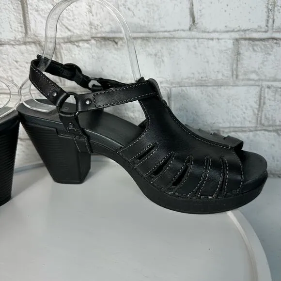 Dansko Black Heels Randa Sandals Leather Strappy Open Toe Shoes Slingback 10.5