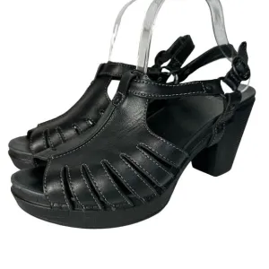 Dansko Black Heels Randa Sandals Leather Strappy Open Toe Shoes Slingback 10.5