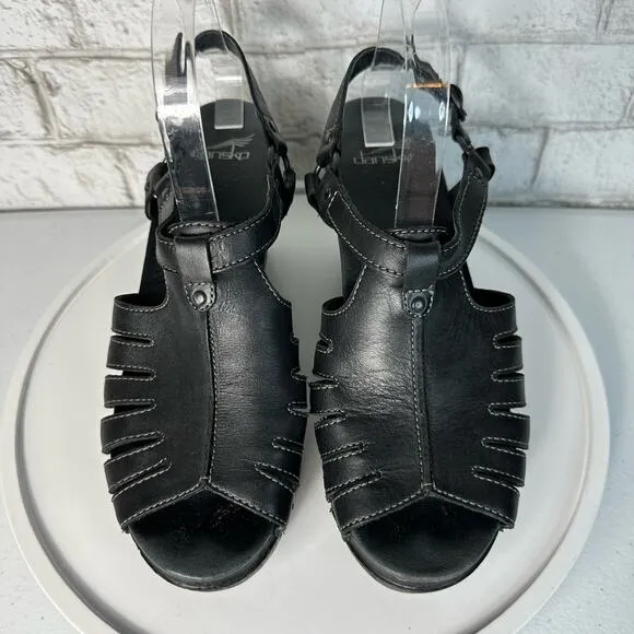 Dansko Black Heels Randa Sandals Leather Strappy Open Toe Shoes Slingback 10.5