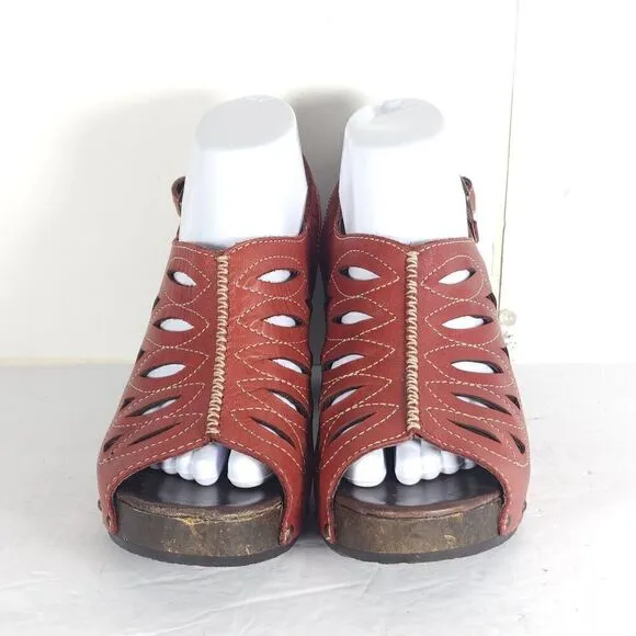 Dansko Women's Rowena US9-9,5 EU40 Red Leather Cutout Studded Slingback Sandals