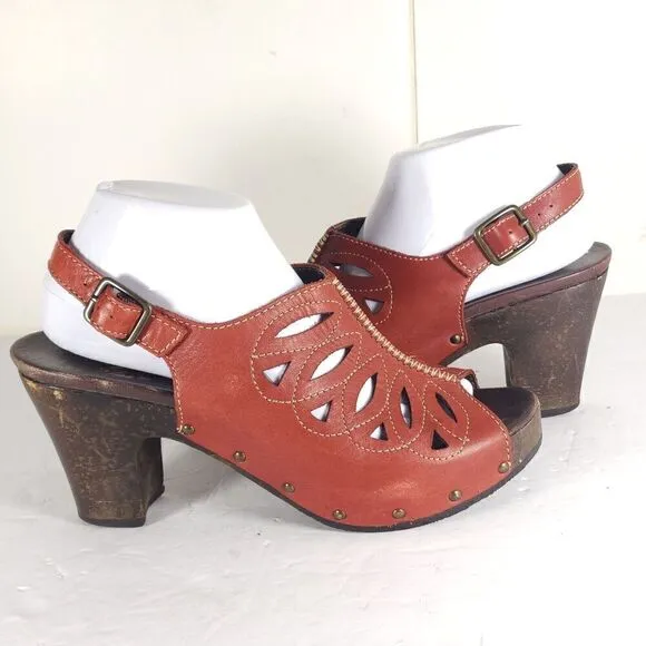 Dansko Women's Rowena US9-9,5 EU40 Red Leather Cutout Studded Slingback Sandals
