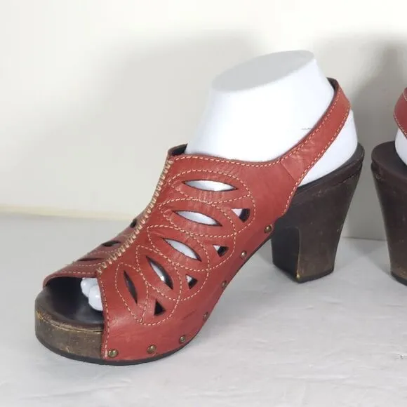 Dansko Women's Rowena US9-9,5 EU40 Red Leather Cutout Studded Slingback Sandals