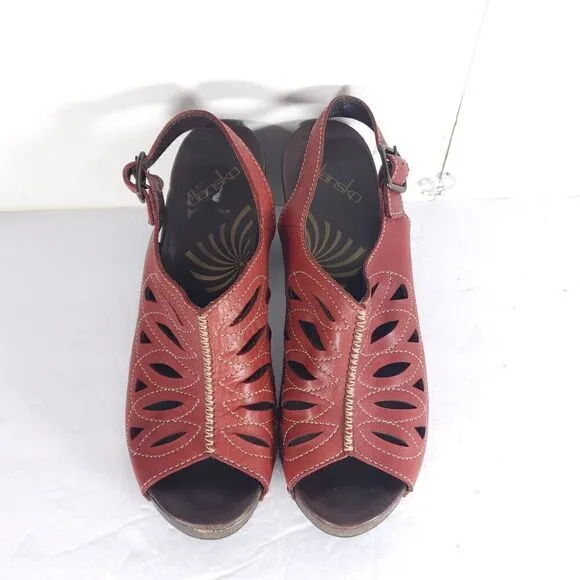 Dansko Women's Rowena US9-9,5 EU40 Red Leather Cutout Studded Slingback Sandals