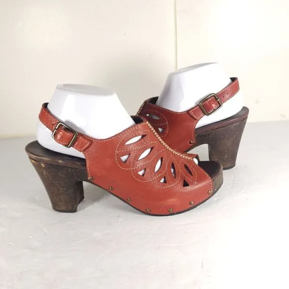 Dansko Women's Rowena US9-9,5 EU40 Red Leather Cutout Studded Slingback Sandals