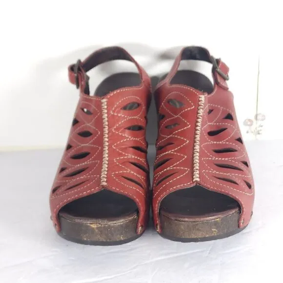 Dansko Women's Rowena US9-9,5 EU40 Red Leather Cutout Studded Slingback Sandals