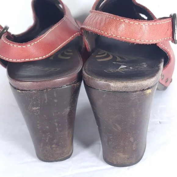 Dansko Women's Rowena US9-9,5 EU40 Red Leather Cutout Studded Slingback Sandals