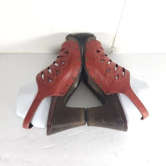 Dansko Women's Rowena US9-9,5 EU40 Red Leather Cutout Studded Slingback Sandals