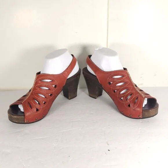 Dansko Women's Rowena US9-9,5 EU40 Red Leather Cutout Studded Slingback Sandals