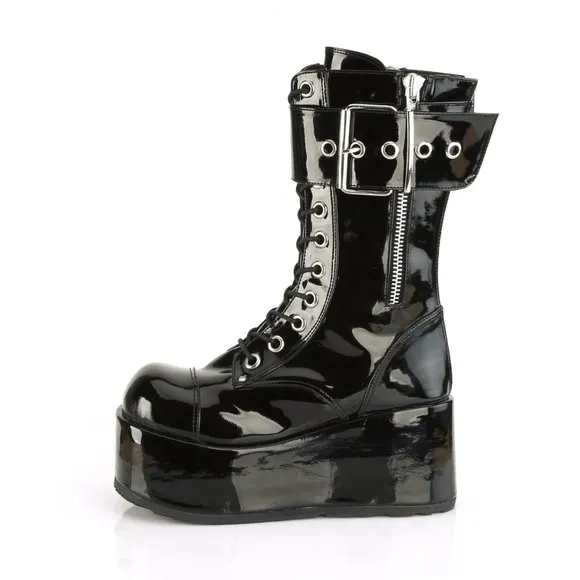 Demonia Petrol-150 Platform Boots in Black Patent