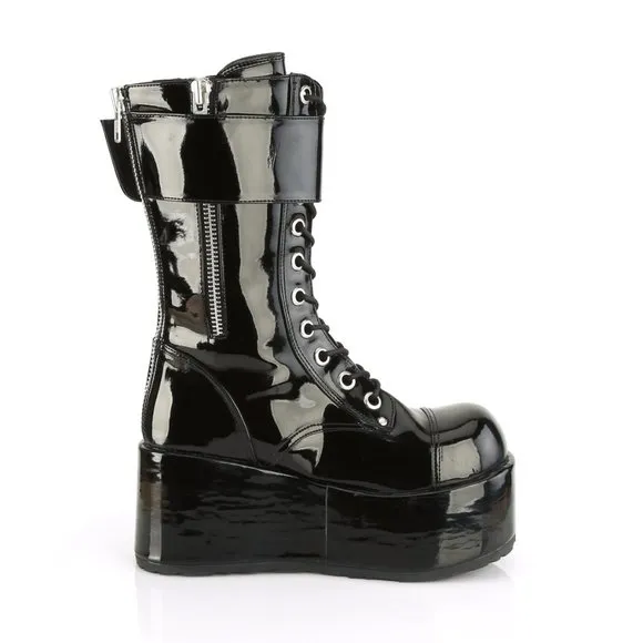 Demonia Petrol-150 Platform Boots in Black Patent