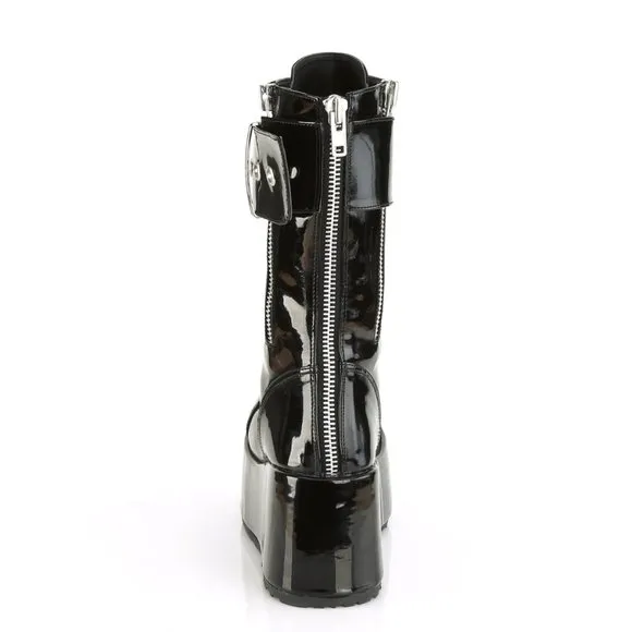 Demonia Petrol-150 Platform Boots in Black Patent
