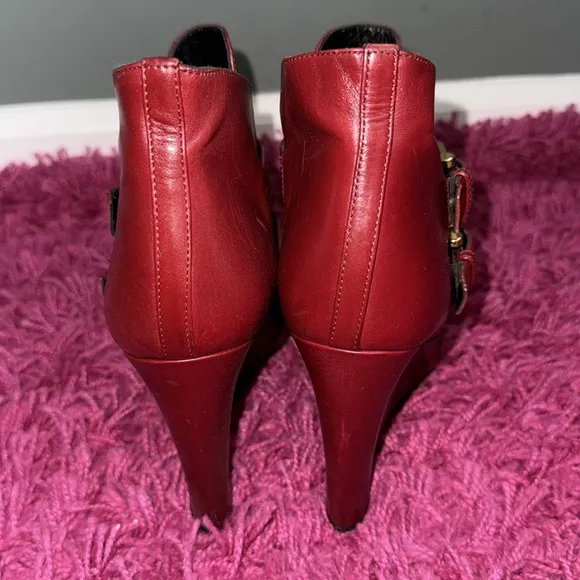 Derek Lam Marta Buckle Leather Wedge Bootie in Carnelian Holiday Red 8.5 Boots