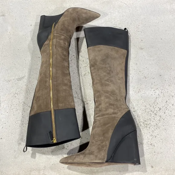 Derek Lam Tall Suede Boots 8.5 Leather Pointed Toe Brown