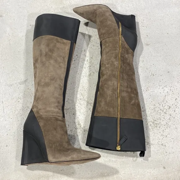 Derek Lam Tall Suede Boots 8.5 Leather Pointed Toe Brown