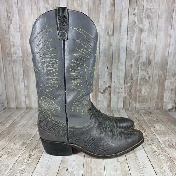 Destroyer Lizard Skin vintage Cowboy Boots Western Detailed Gray Mens Size 10