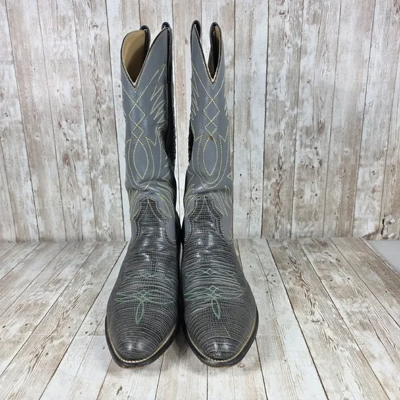 Destroyer Lizard Skin vintage Cowboy Boots Western Detailed Gray Mens Size 10