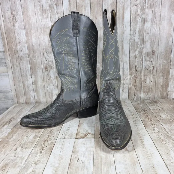 Destroyer Lizard Skin vintage Cowboy Boots Western Detailed Gray Mens Size 10