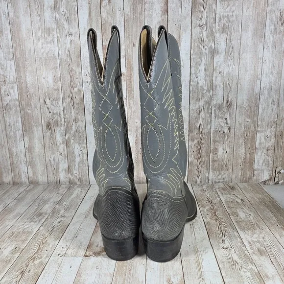 Destroyer Lizard Skin vintage Cowboy Boots Western Detailed Gray Mens Size 10