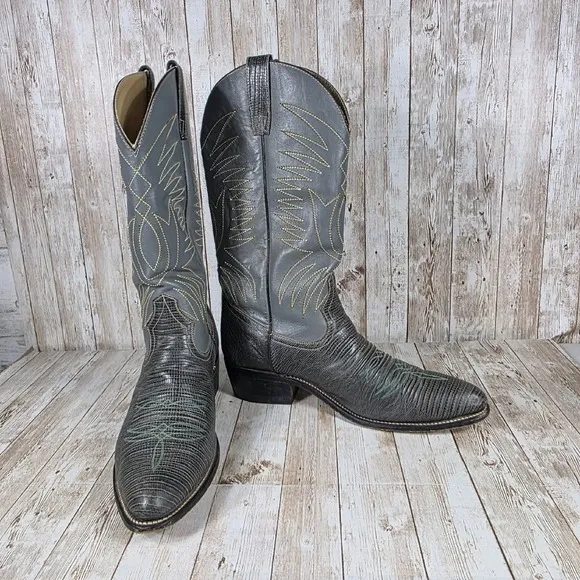 Destroyer Lizard Skin vintage Cowboy Boots Western Detailed Gray Mens Size 10
