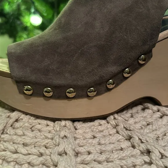 Diane Von Furstenberg Bali Ankle Tie Peep Toe Wedge Studded Shoes Womens 9.5