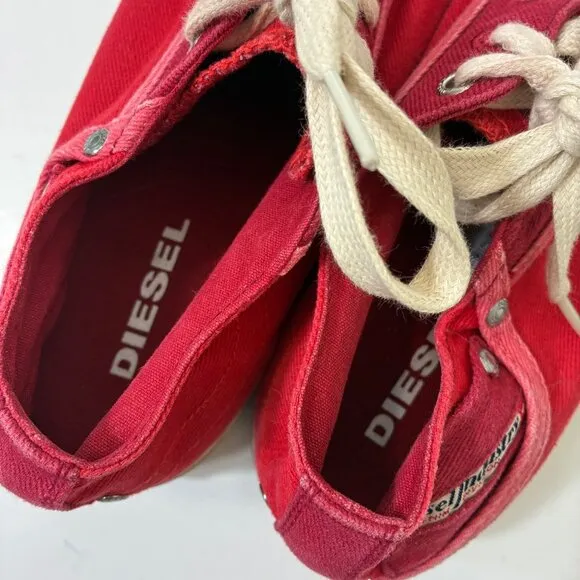 Diesel Magnete Exposure Low Denim Red Stash Pocket Sneakers Sz 9.5