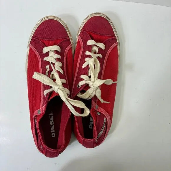 Diesel Magnete Exposure Low Denim Red Stash Pocket Sneakers Sz 9.5