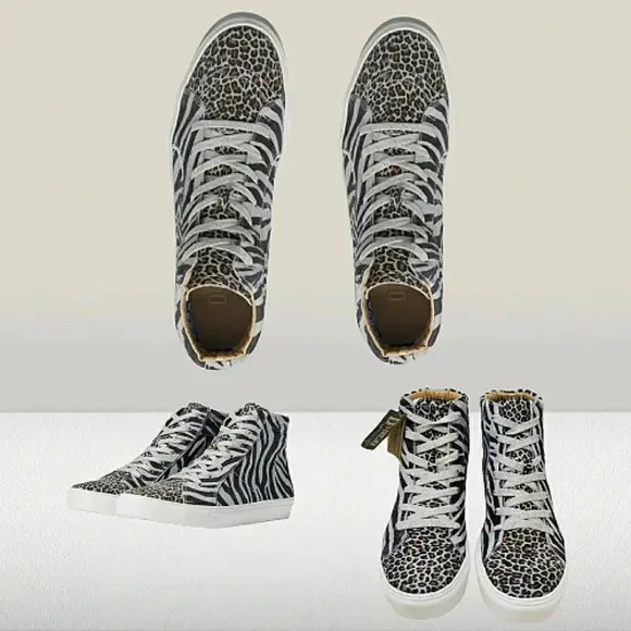 Dingo 10 Zebra Cheeta Animal Print Artist Leather Hightop Sneakers New