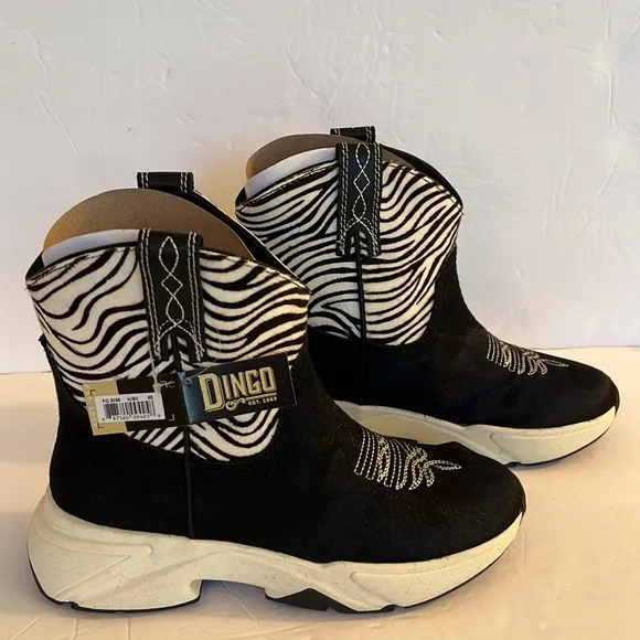 Dingo Safari Black Zebra Calf Hair Boots NWT
