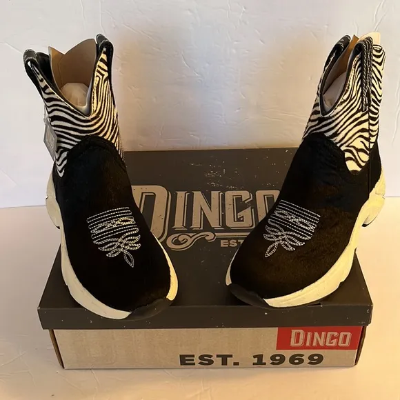 Dingo Safari Black Zebra Calf Hair Boots NWT