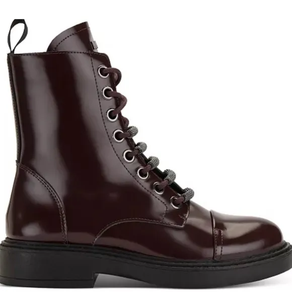 DKNY Brown and Black Leather Boots with Lace-Up Design