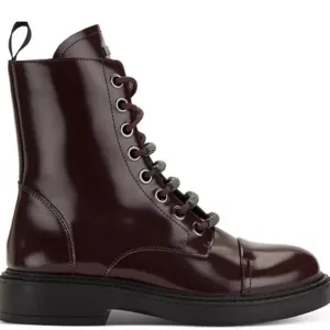 DKNY Brown and Black Leather Boots with Lace-Up Design