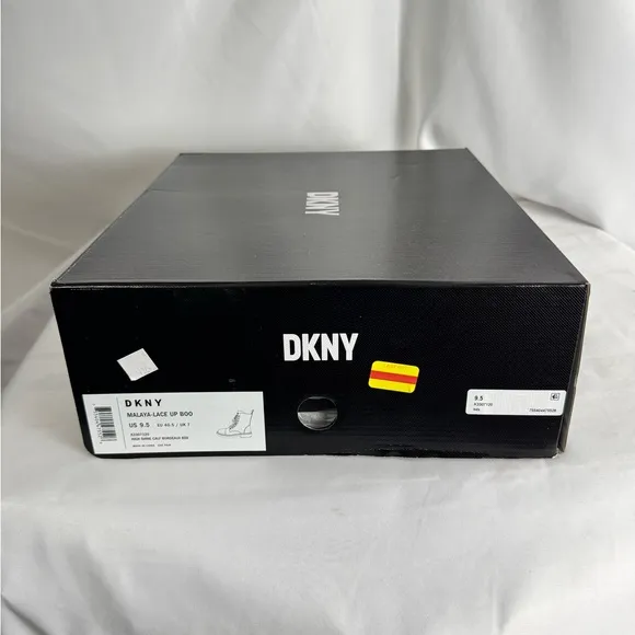 DKNY Brown and Black Leather Boots with Lace-Up Design