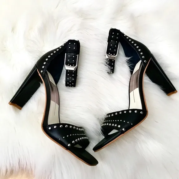 DOLCE VITA Black Leather Studded Heeled Sandals