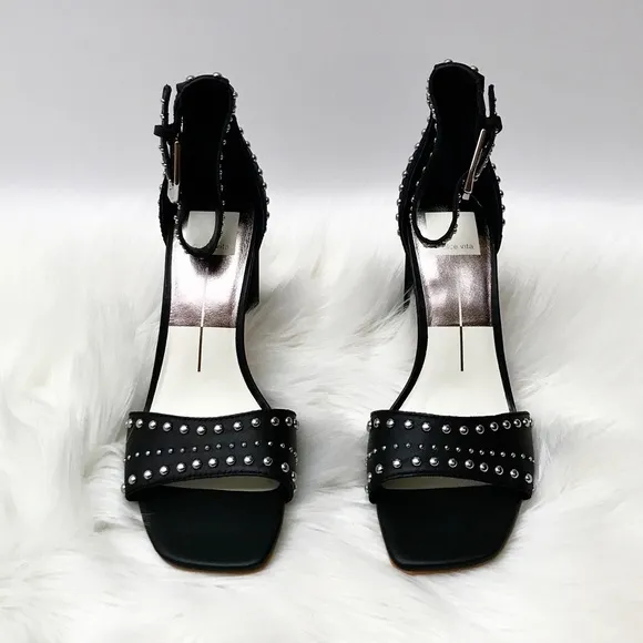 DOLCE VITA Black Leather Studded Heeled Sandals