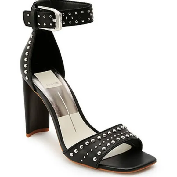 DOLCE VITA Black Leather Studded Heeled Sandals
