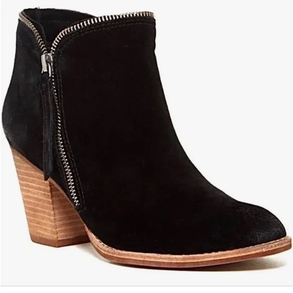 Dolce Vita Jana Black Suede Semi-Pointed Toe Zipper Ankle Boots Booties Size 12