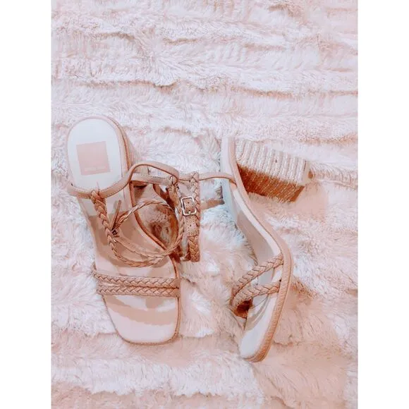 Dolce Vita Oro Braided Strap Block Heel Tan Sandals Size 8.5