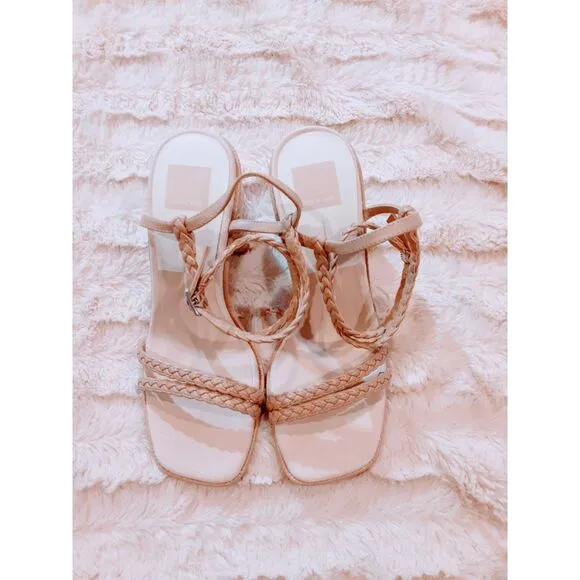 Dolce Vita Oro Braided Strap Block Heel Tan Sandals Size 8.5
