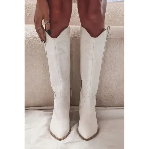 Dolce Vita Solei Western Boots Womens‎ 7.5 Ivory Nubuck Knee High Pointed Toe
