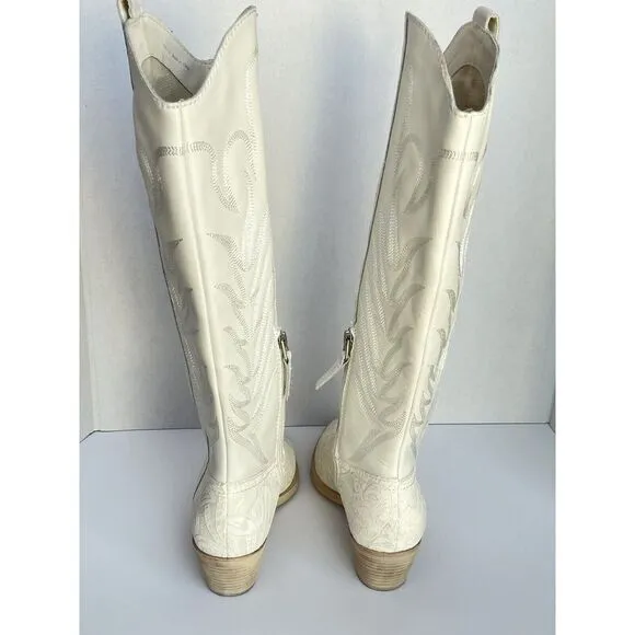 Dolce Vita Solei Western Boots Womens‎ 7.5 Ivory Nubuck Knee High Pointed Toe