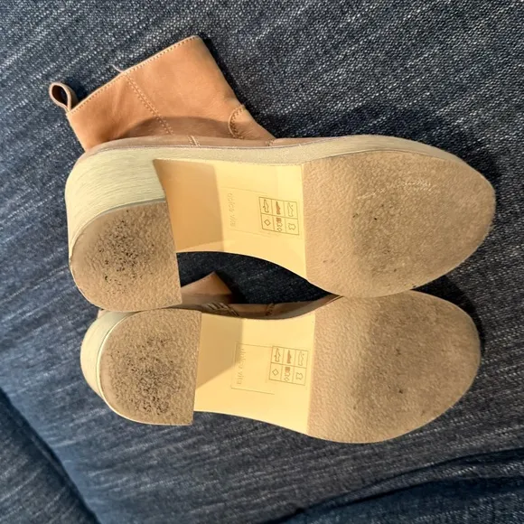DOLCE VITA women’s Cecile suede Tan Heeled Boots with wooden Chunky Platform 7.5