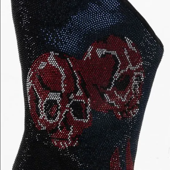 Doll Kills Sexy Red and Black Rhinestone Knee High Heel Cowboy Boots