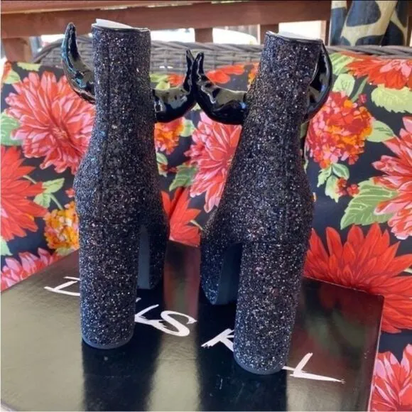 Dolls Kill Doin the Devil Horned Platform Glitter Boots