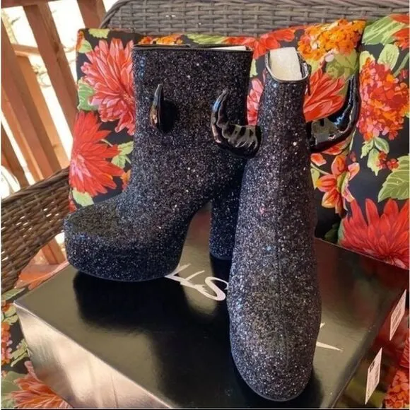 Dolls Kill Doin the Devil Horned Platform Glitter Boots