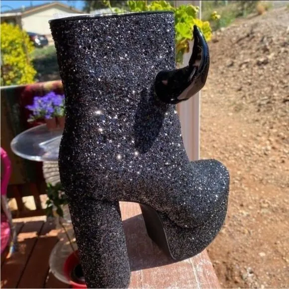 Dolls Kill Doin the Devil Horned Platform Glitter Boots