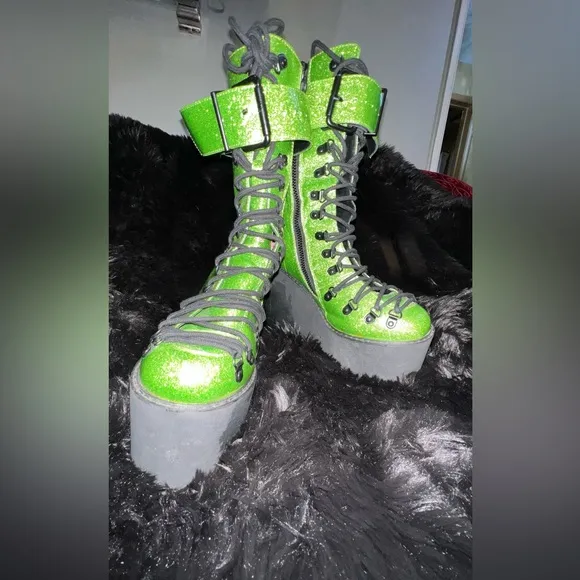 DollsKill Club Exx Atomic Slime ACID GLITTER TRAITOR BOOTS