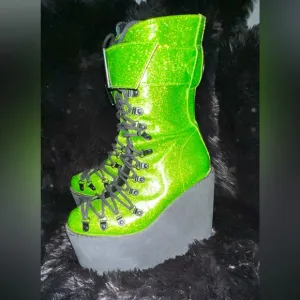 DollsKill Club Exx Atomic Slime ACID GLITTER TRAITOR BOOTS